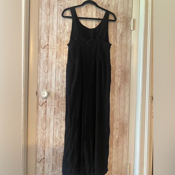 Madewell smocked button-front crop jumpsuit black size 16 wide leg viscose - Picture 4 of 7